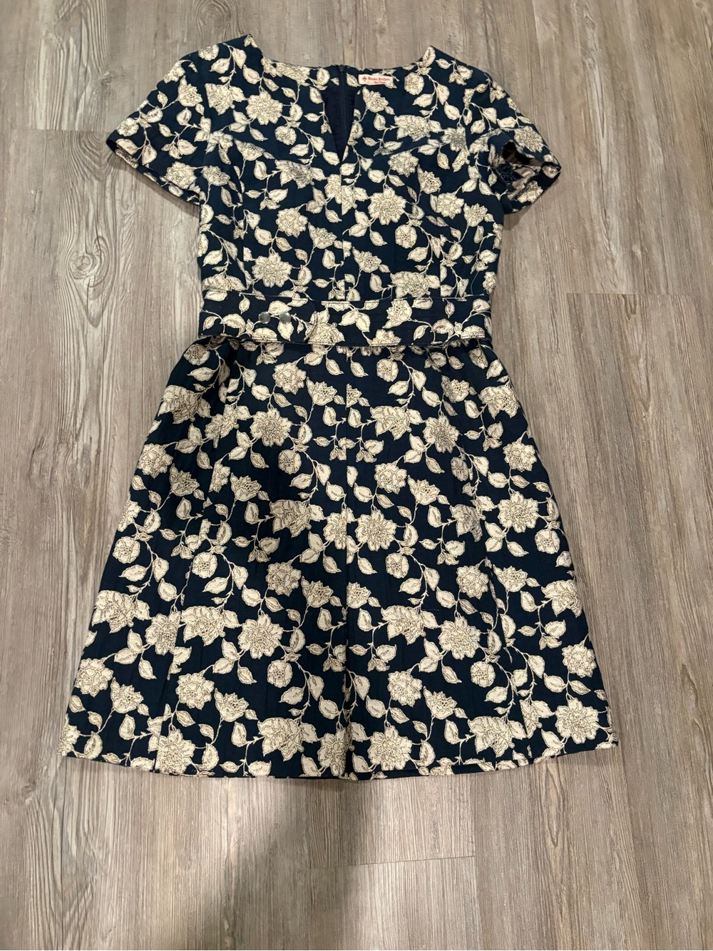Vintage Brooks Brothers Red Fleece Dress Womens 6 Navy Blue Floral Jacquard EUC